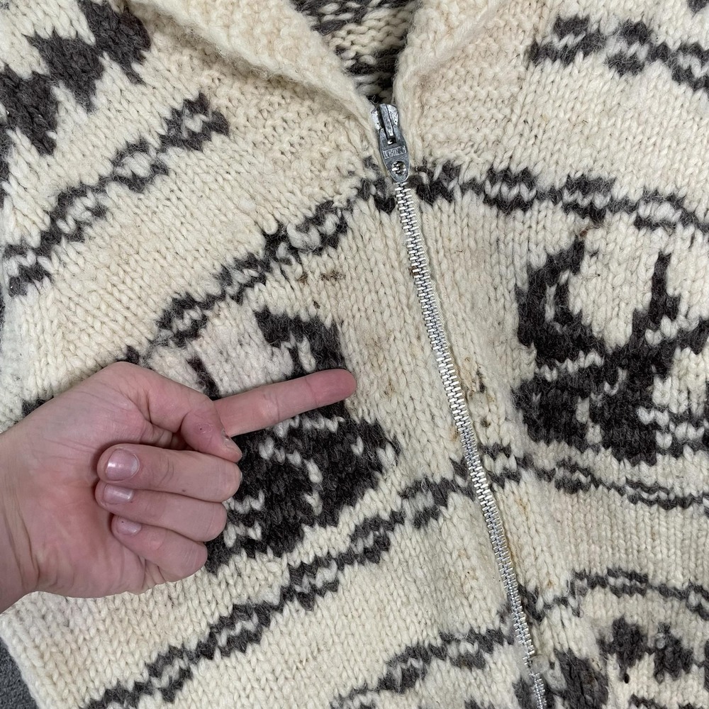 Westerly Knit Full Zip Cardigan Sweater Sz M/L Beige Chunky Cowichan 60s 70s - Picture 3 of 14